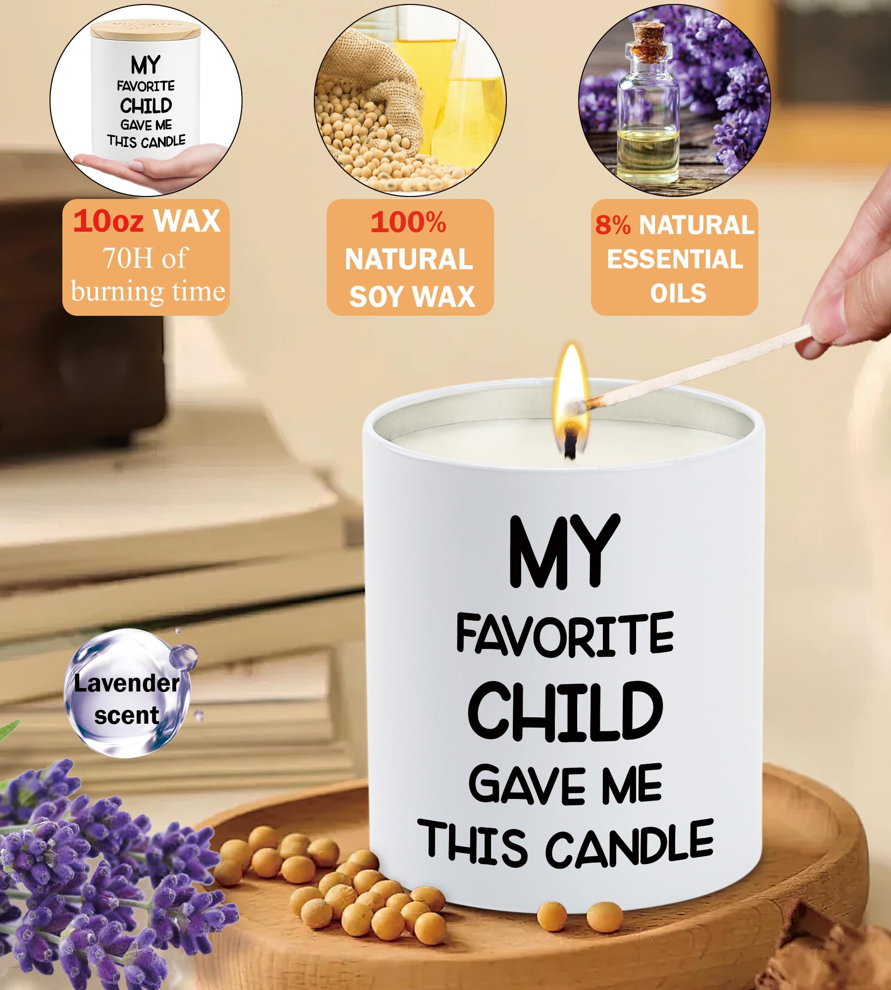 10oz Funny Mom Candle Christmas Gifts for Mom from Favorite Child Daughter Son, Xmas Holiday Best Mom Ever Gifts Parents Candle Gifts, Birthday Step Mom Mother in Law Gift, Mom Lavender Scented Candle