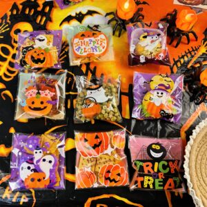 SHBLOMK 450PCS Halloween Cellophane Candy Bags, 9 Styles Self-adhesive Trick Candy Bags, Goodie Cookie Gift Bags for Halloween Party Favors Wrapping