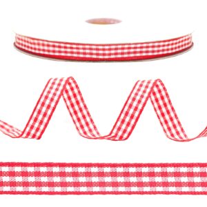 KINGLAKE Red Gingham Ribbon, 50Yd x 3/8" Red and White Gingham Ribbon, Red Checkered Craft Ribbon Cute Buffalo Plaid Ribbon for Christmas Wreath Decoration, Gfit Wrapping