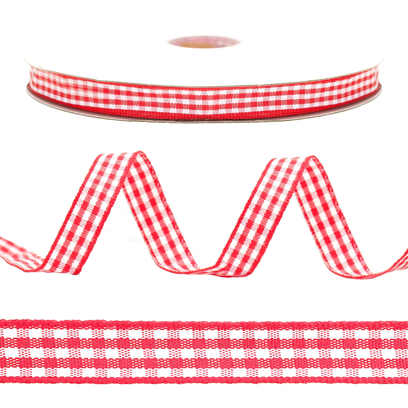 KINGLAKE Red Gingham Ribbon, 50Yd x 3/8" Red and White Gingham Ribbon, Red Checkered Craft Ribbon Cute Buffalo Plaid Ribbon for Christmas Wreath Decoration, Gfit Wrapping