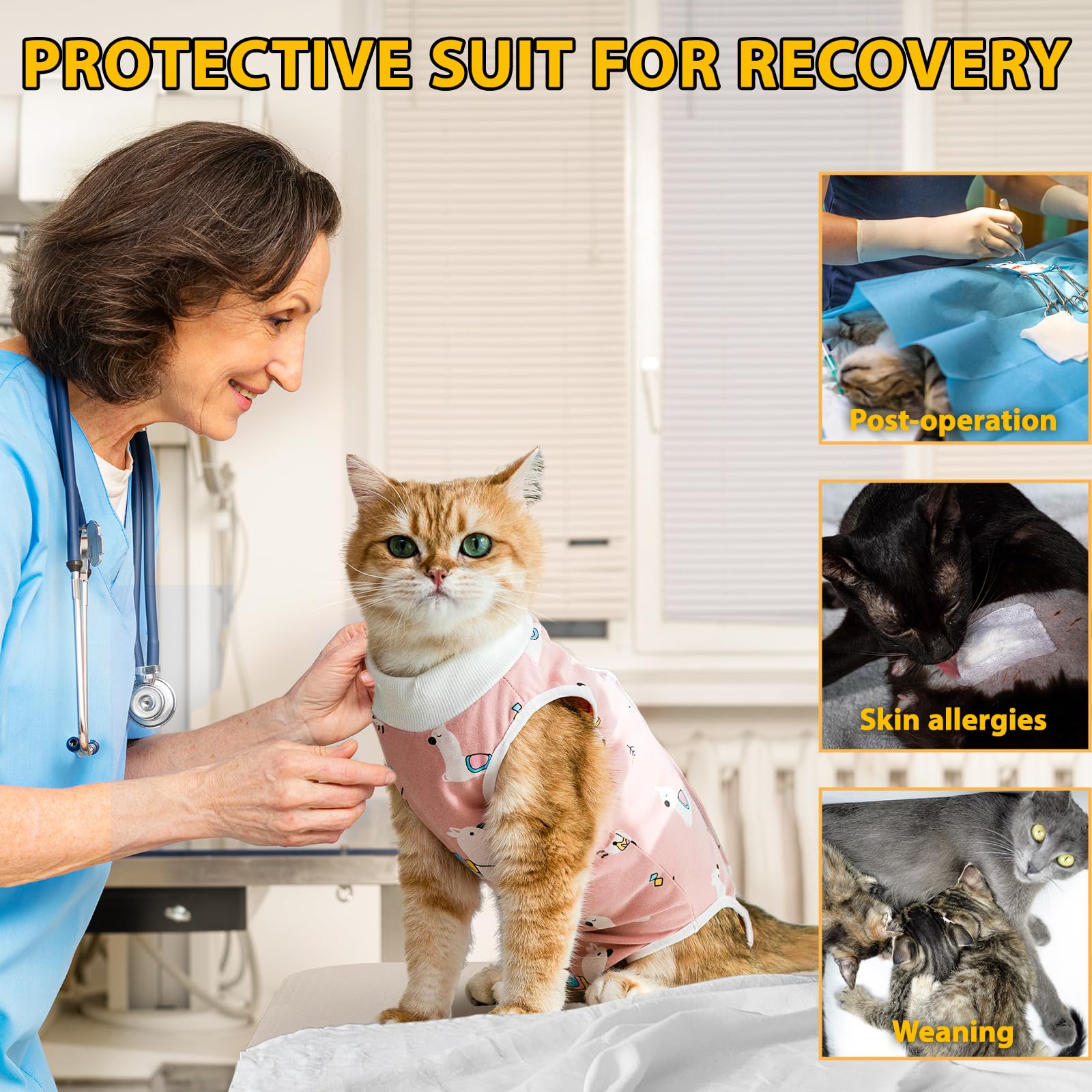 MiaoBarky Cat Spay Recovery Suit Female and Male, Soft Cat Onesie for Cats Kitten After Surgery, Breathable Cat Clothes to Prevent Licking Abdominal Wounds, Cat Cone Alternative(M, Alpaca)