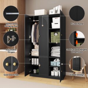 YMXLTD Armoire Wardrobe Closet with Doors for Hanging Clothes, Black Wardrobe Closet Cabinet with Hanging Rod, Modern Large Tall Wardrobe Storage Closet for Bedroom for Hanging Coat