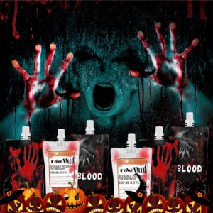 20 Pieces Halloween Fake Blood Bag，8.5oz Anti-Leak Bags with Cap，Drink Pouches，Party Decorations ，Christmas Vampire Hospital Nurse Zombie Theme Props ，with 2 Funnels，Reusable Food Grade