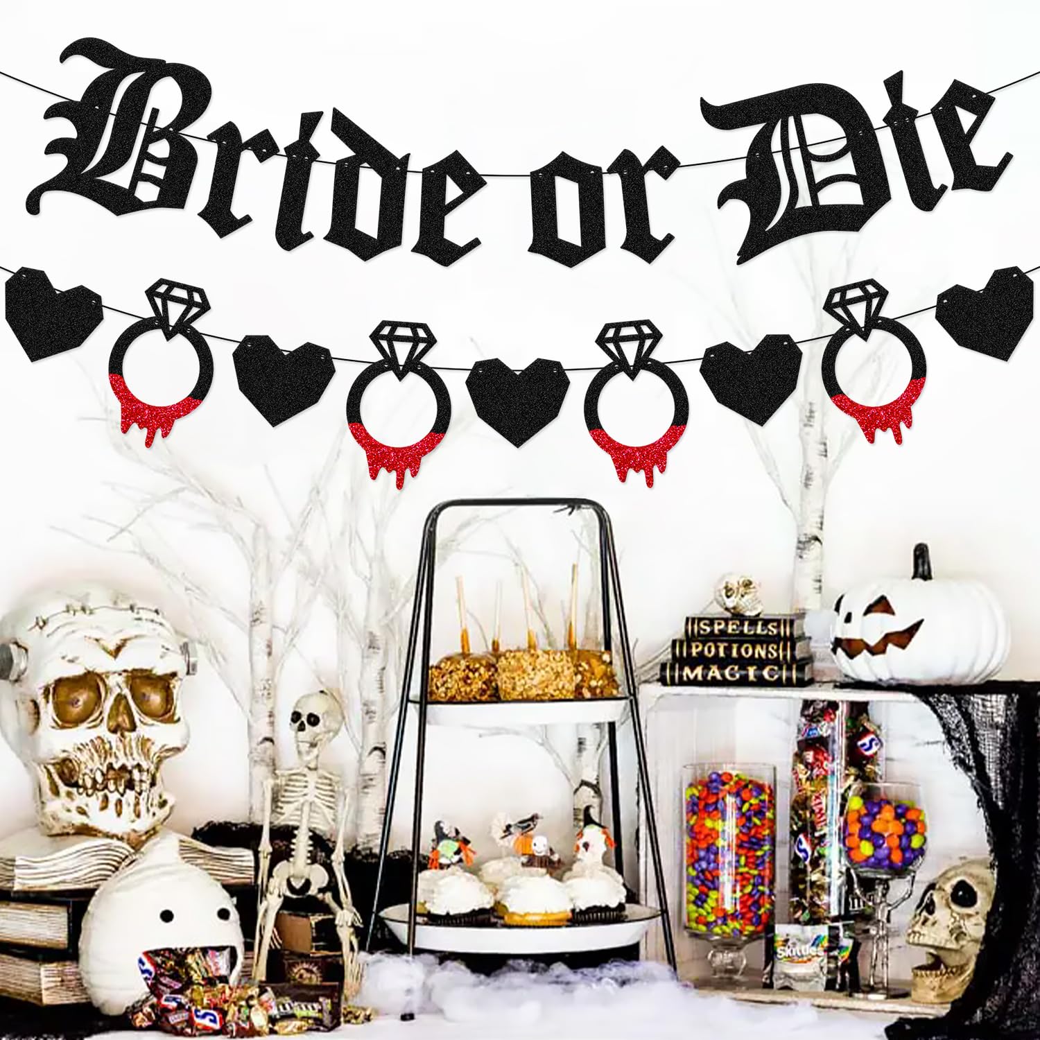 Halloween Bachelorette Party Decoration Bride or Die Banner Hallow Single Life Backdrop Halloween Gothic Death Bride to be Bridal Shower Engagement Wedding Party Decor