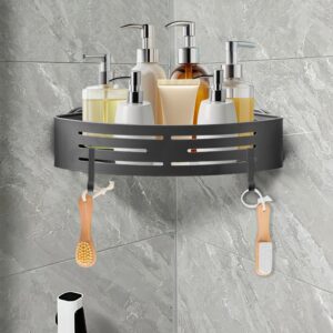 gqiril corner shower caddy shelves - suction cup shower organizer shelf with 2 hooks, adhesive bathroom wall hanging caddies storage, no drilling rustproof stainless steel caddy for bath inside shower