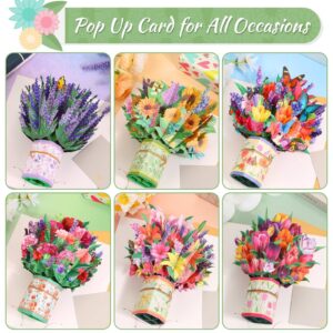 6 Pack Paper Flower Pop Up Cards, Flower Bouquet Card Popup 3D Greeting Cards for Mother's Day, Graduation, Anniversary, Birthday, Congratulations, Get Well, Home Decor, with Envelope and Note