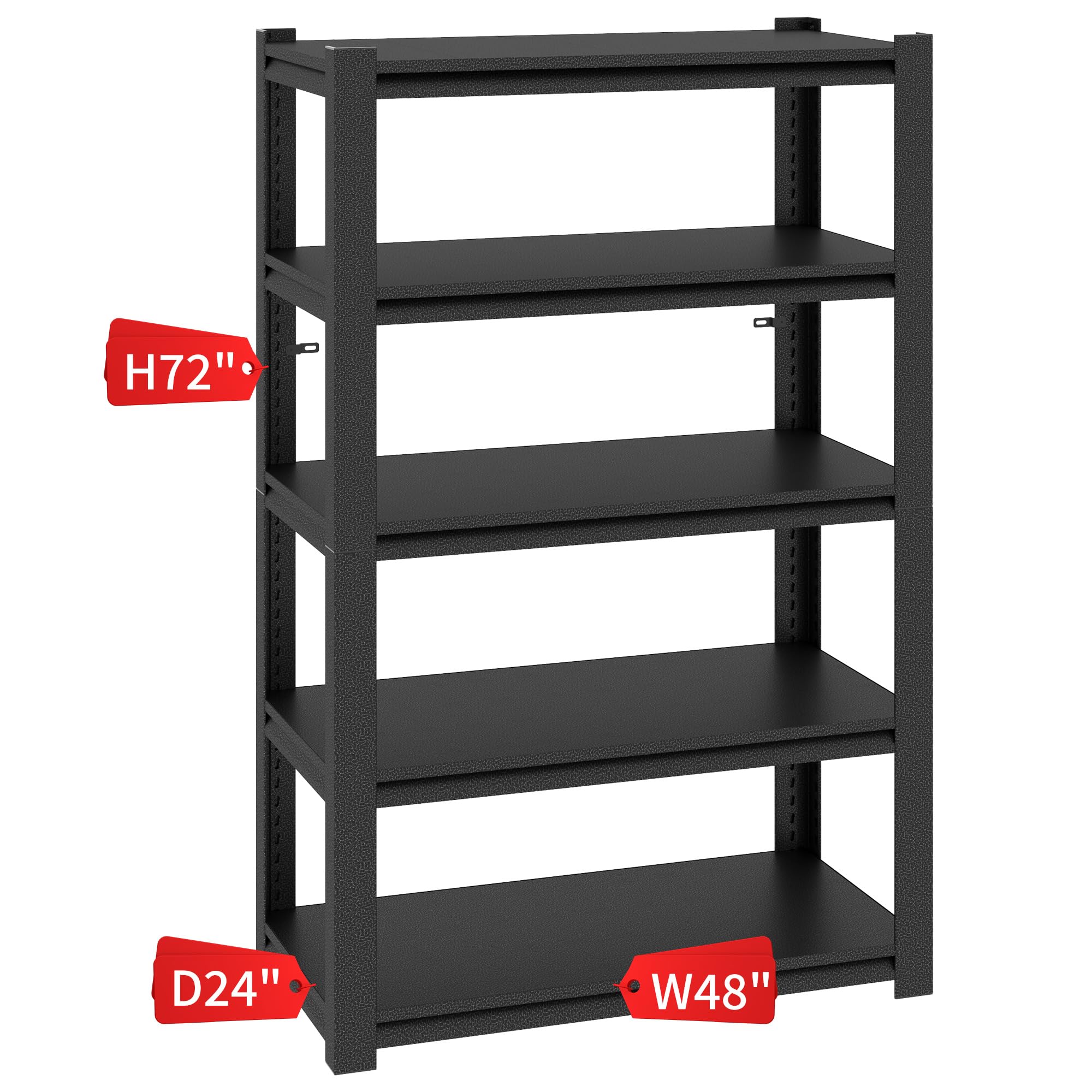 AQY 72" H|48" W Garage Shelving Heavy Duty, Metal Adjustable 5 Tier Storage Shelves, Garage Industrial Shelving Utility Racks for Kitchen, Industrial, Warehouse, Basement, Workshop (72" Hx48 Wx24 D)