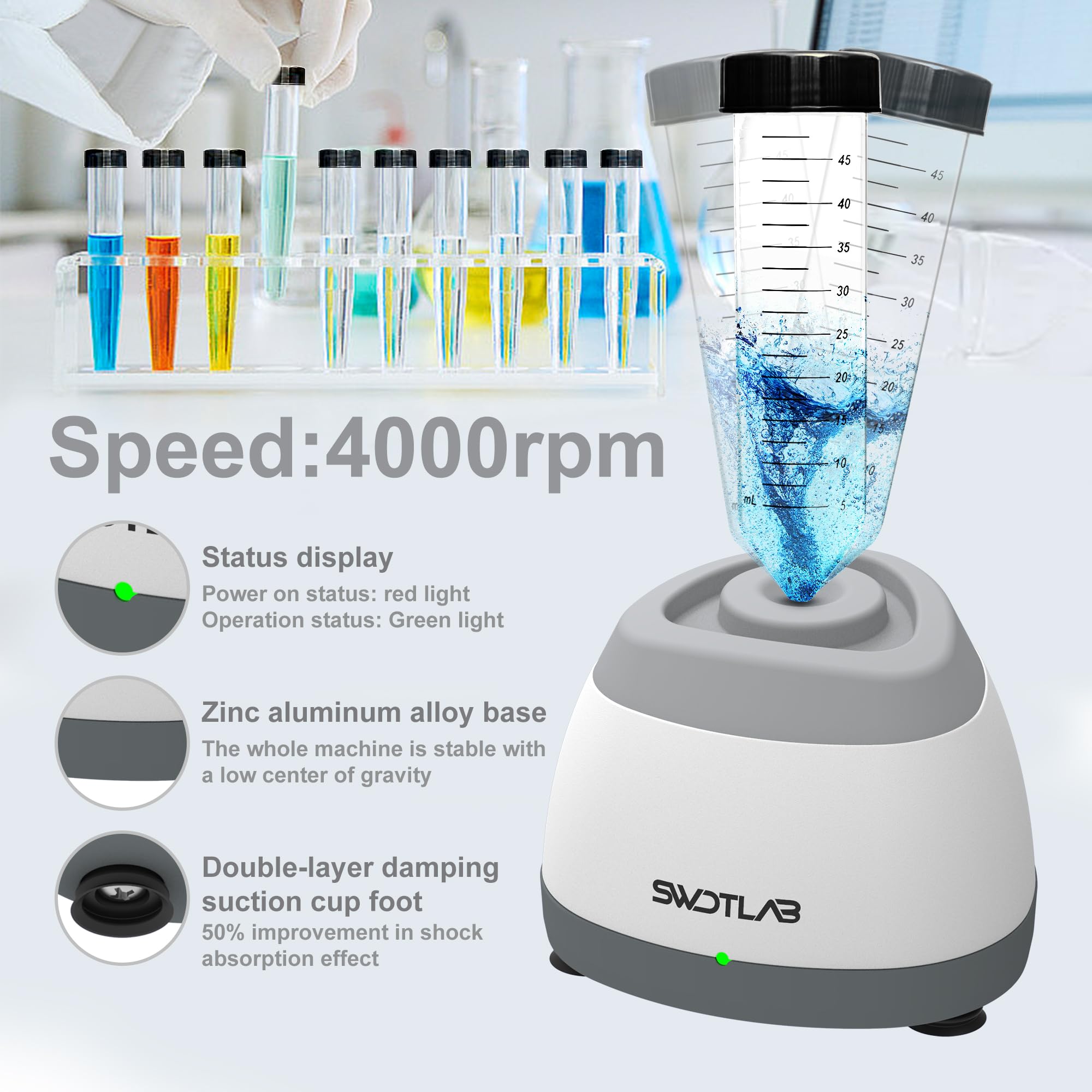 SWDTLAB 4000rpm Mini Lab Vortex Mixer Portable Paint Shaker Mixer with Touch Function for Eyelash Sharker Glue Adhesives Gel Polish and Test Tubes Acrylic Paints Mixing,Grey