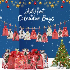 yeatem 24 Pieces Small Christmas Gift Bags, Christmas Gift Bags Bulk, Christmas Candy Bags,Drawstring Christmas Bags, Christmas Holiday New Year Party Favors, 8 Designs Organza Bags