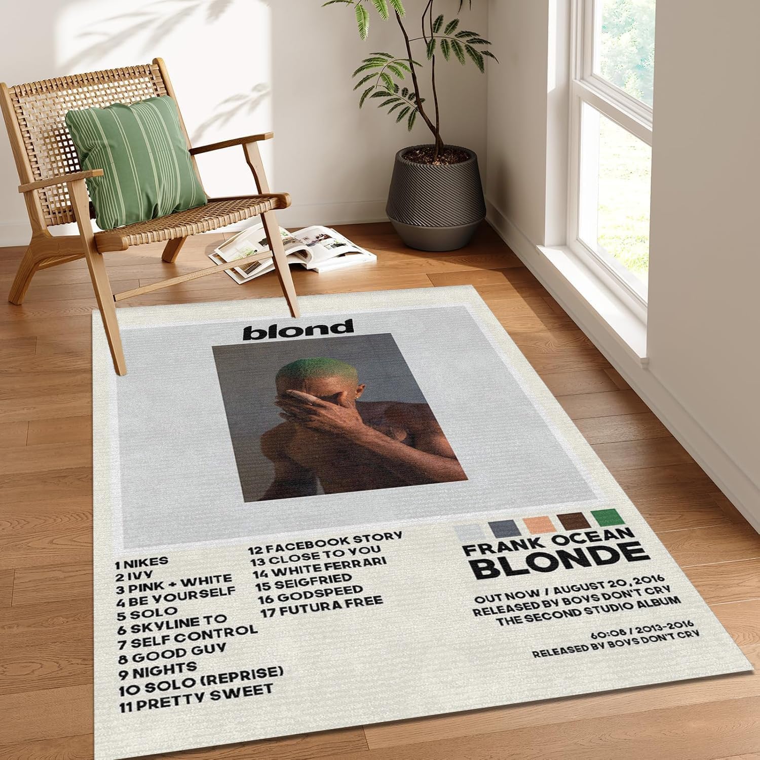 Frank Ocean Album Cover Rug Hip Hop Blood Album Carpet Rap Fan Gift for Birthday Christmas Music Room Decorative Non-Slip Mat Washable Popular Rapper Themed Carpet