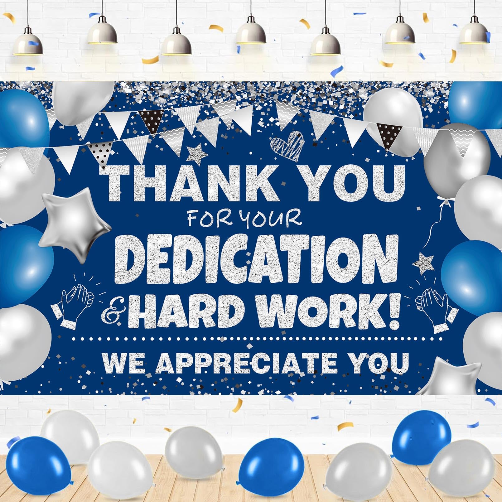 We Appreciate You Banner Decorations Blue Silver Thank You Banner Thank You for All You Do Backdrop for Teacher Employee Staff Doctors Nurse Poaster Volunteer Appreciation Week Party Decor