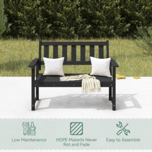 EFURDEN Outdoor Bench, 50’’ All Weather and Fade Resistant Memorial Bench, 2-Person HDPE Garden Bench, Low Maintenance Park Bench for Garden, Porch and Patio, Black