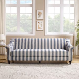 VANOMi 84.25'' Upholstered Sofa with Stripe Pattern, Mid-Century Modern Striped Fabric 3-seat Couch for Living Room, Bedroom, Office, Apartment