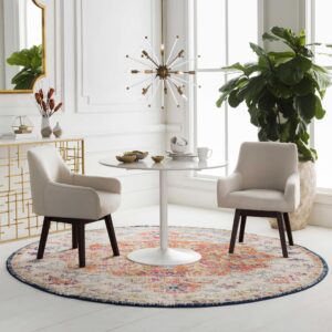 Mark&Day Area Rugs, 4ft Round Olivia Traditional Saffron/Navy Area Rug, Blue Off-White Orange Carpet for Living Room, Bedroom or Kitchen (4' Round)