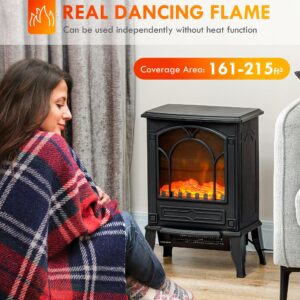 HOMCOM 22" Free Standing Electric Fireplace Stove, Fire Place Heater with Realistic Flame Effect, Overheat Safety Protection, 750W / 1500W, Black