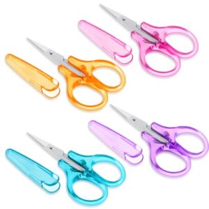 Small Scissors Craft Scissors, 4 PCS All Purpose Scissors Scrapbooking Scissors Straight Cutting Mini Scissors with Protective Cover for Embroidery Quilting Sewing Knitting Crafting Cross Stitch