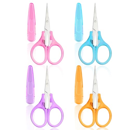 Small Scissors Craft Scissors, 4 PCS All Purpose Scissors Scrapbooking Scissors Straight Cutting Mini Scissors with Protective Cover for Embroidery Quilting Sewing Knitting Crafting Cross Stitch