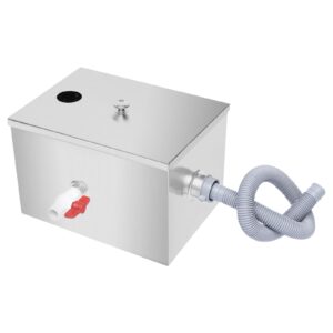 Commercial Grease Trap Interceptor, Under Sink Grease Trap Stainless Steel Interceptor Top Inlet with Drainage Pipe and Lid for Restaurant Home Kitchen Tools, 13.79" x 9.85" x 9.06"(L*W*H)