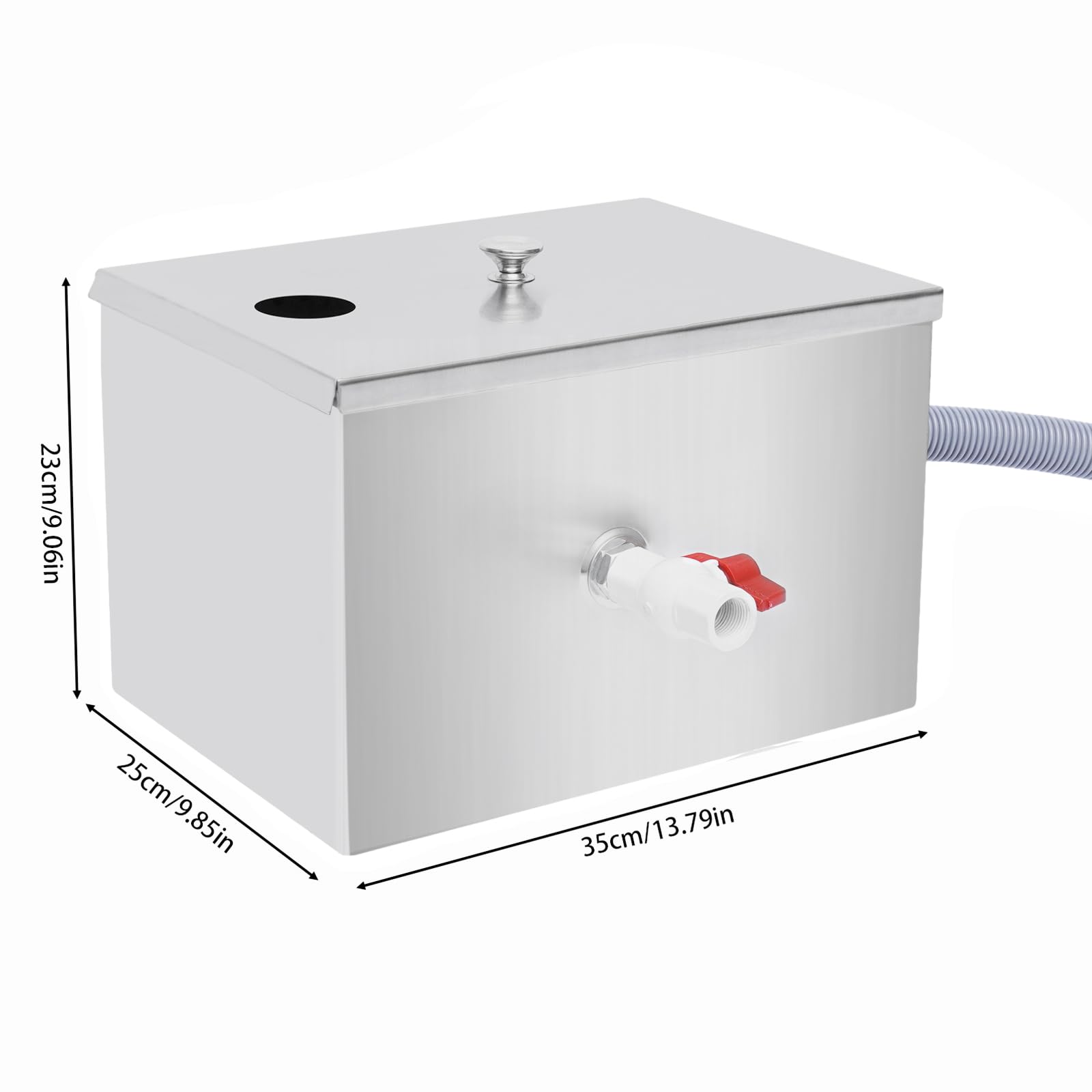 Commercial Grease Trap Interceptor, Under Sink Grease Trap Stainless Steel Interceptor Top Inlet with Drainage Pipe and Lid for Restaurant Home Kitchen Tools, 13.79" x 9.85" x 9.06"(L*W*H)