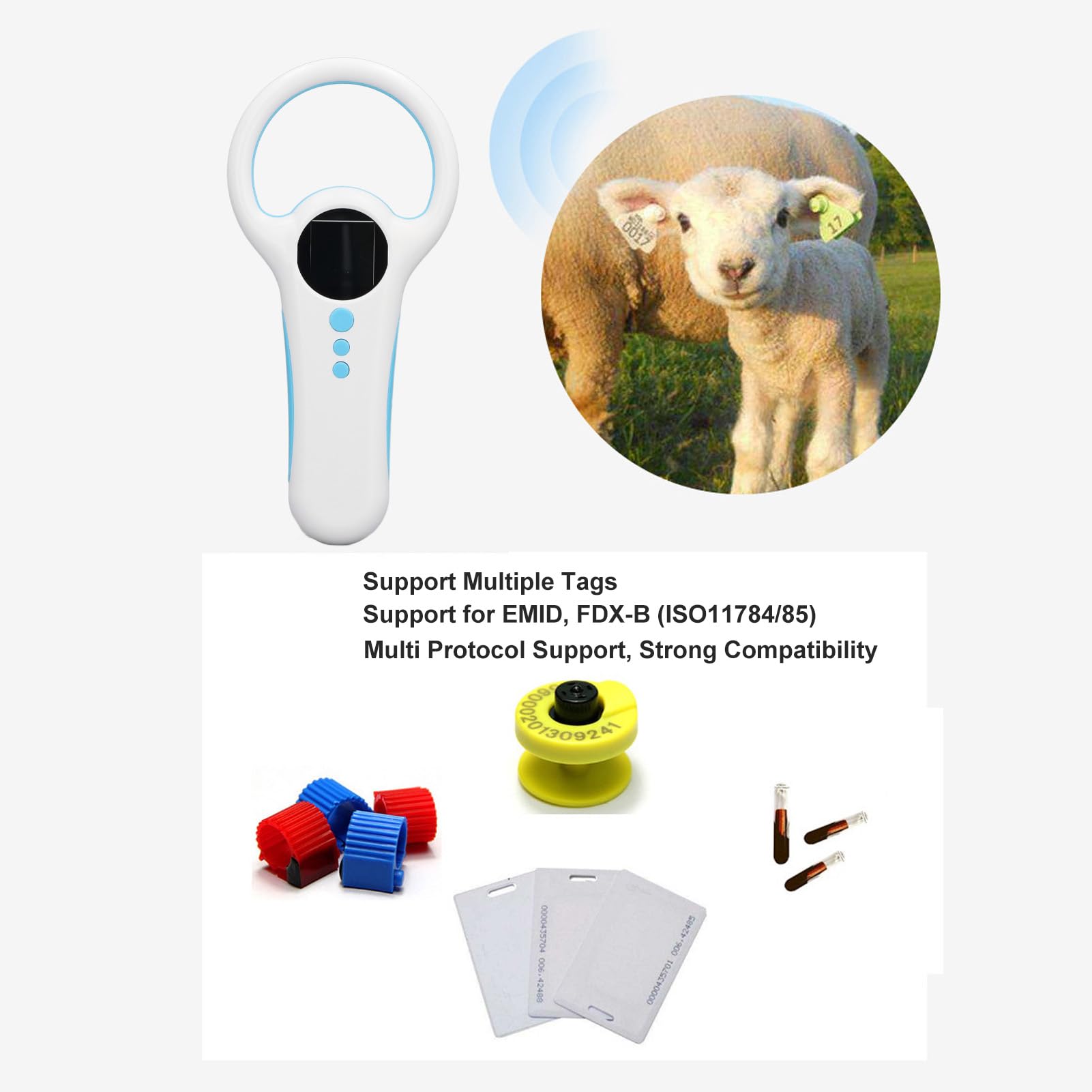 Mavaol Handheld RFID Pet Microchip Scanner, with 134.2kHz 125kHz Dual Frequency, 8 to 20 cm Scanning Range, 800 Data Storage, for Cat, Dog Pet Identification