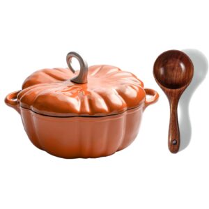 pumpkin dutch oven, enameled cast iron pumpkin-shaped pot with lid, double handle for cooking, marinating, refrigerating, baking, safe for all stovetops, 3.9-quart (yellow)