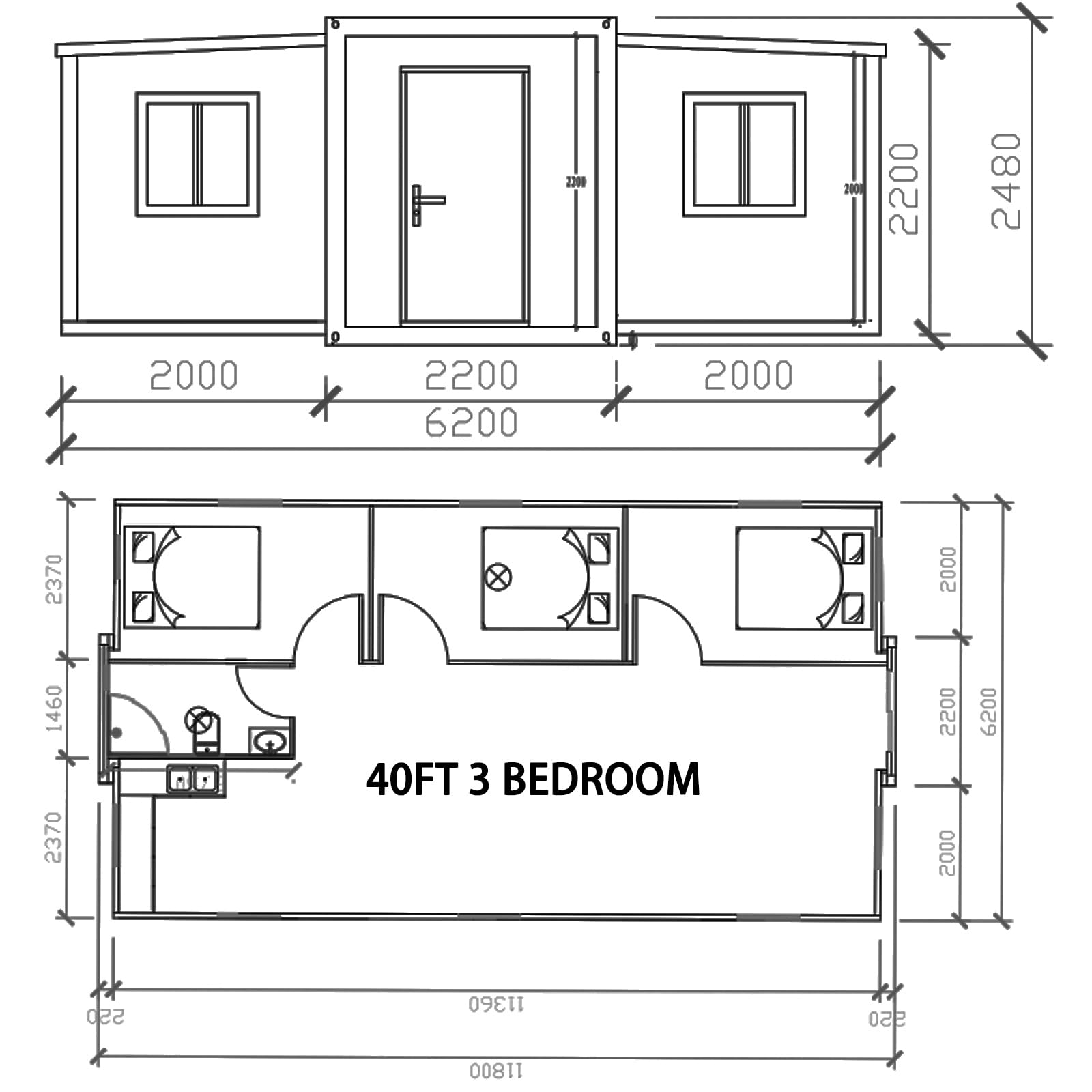 3 Bedroom 40FT Thickened Prefab home Tiny House to Live in for Adults Foldable Expandable Container Mobile Modular casa contenedor para vivir Mini Live Houses kit for sale,with Toilet Kitchen Bathroom