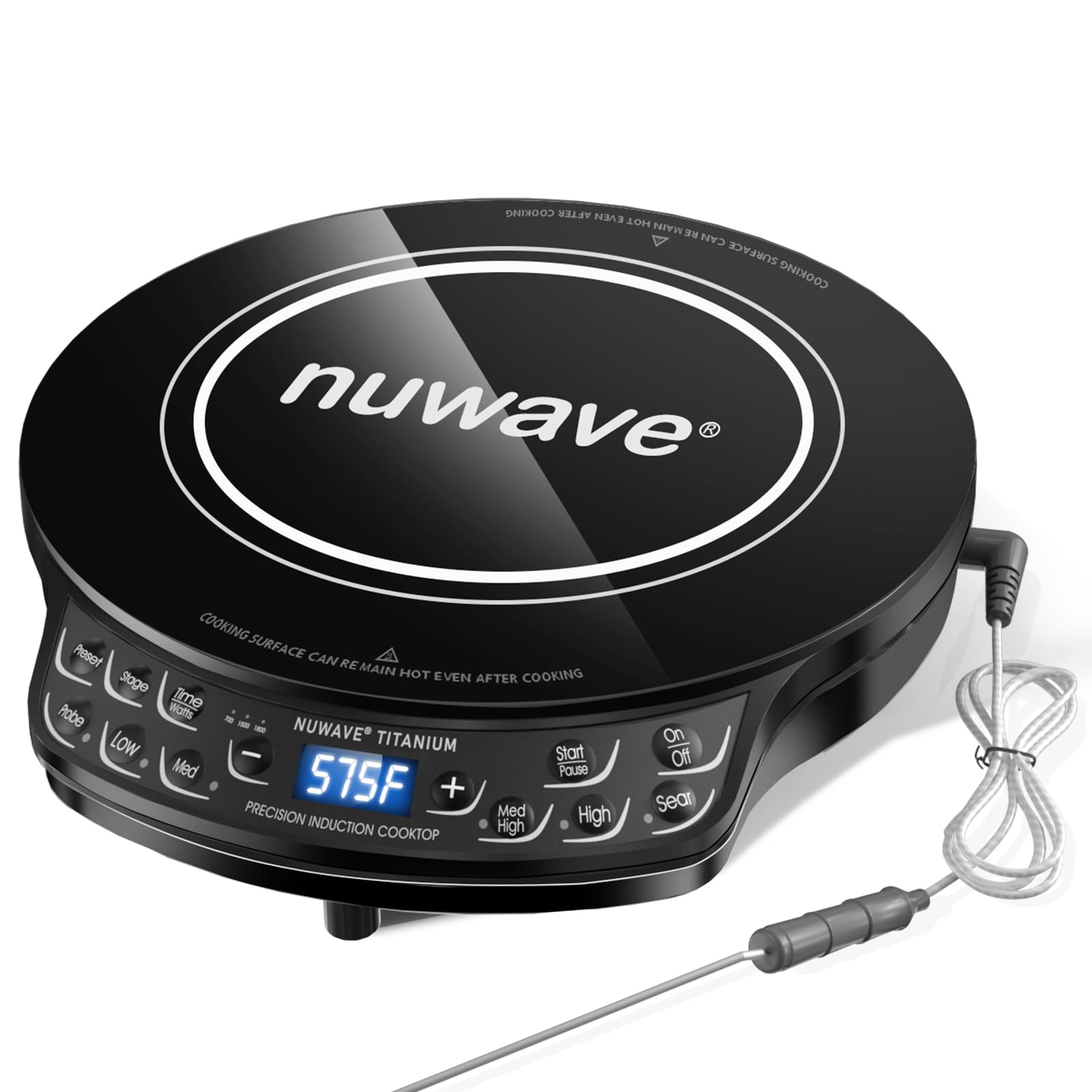 Nuwave Induction Cooktop, Improved Hot Plate with Digital Probe , 106 Temps 100°F-575°F, 3 Watt Settings, Portable Induction Burners for Cooking