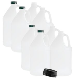 1-gallon empty plastic jugs (8 pack) reusable, food-safe, bpa free | heavy-duty hdpe | with black tamper evident screw caps