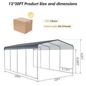 Garveelife 12X20FTHeavy Duty Carport,Carport with Galvanized Steel Roof and Frame,Upgraded Extra Large Metal Garage for Pickup, Car, Boatand Tractors,Trucks, and Tractors