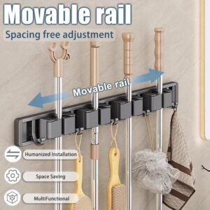 Broom Holder,Broom Hanger Wall Mount,Mop and Broom Holder Wall Mount,Removable and Adjustable Broom Holder Wall Mount,Non-Slip and Waterproof,Suitable for Home Kitchen Garage. (Grey)