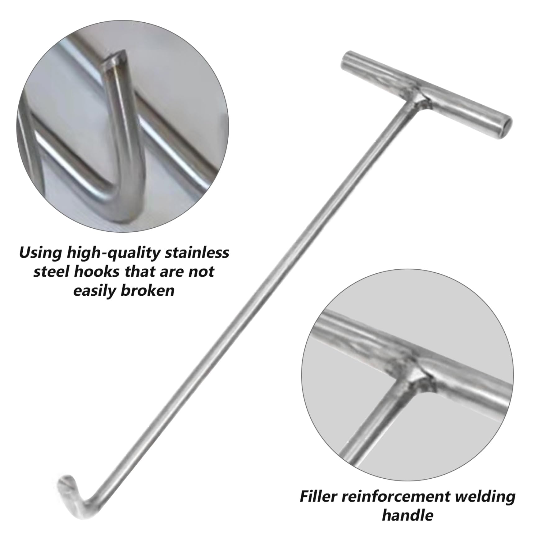 Peosaard Manhole Cover Hook, 15x5.9 Stainless Steel Manhole Cover Hook, Non Slip Manhole Cover Lifter Hooks, Drain Grate Lifter with Thick Handle for Roll-Up Door