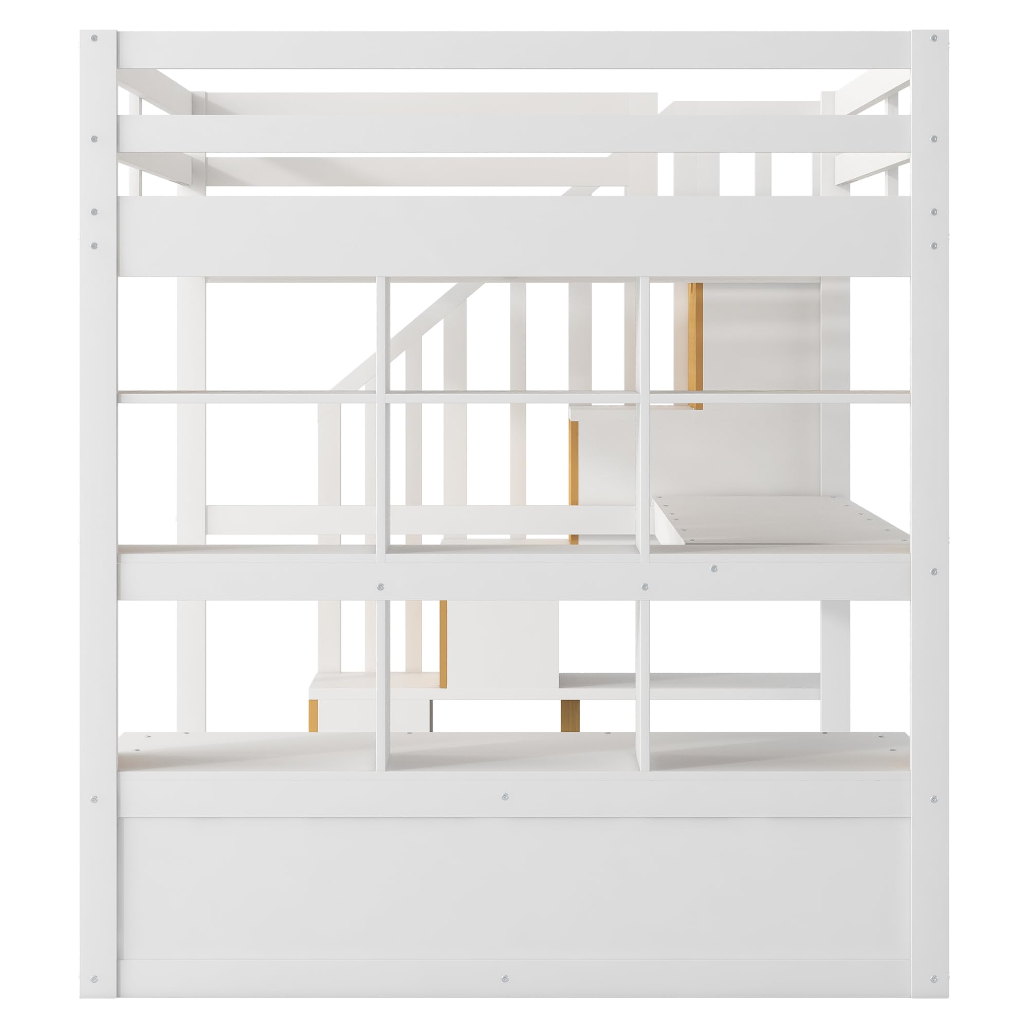 Urunqi Full Size Loft Bed with Desk and Storage Stairs, Wood Loft Bed Full with Shelves & Storage Drawers,Full Loft Bed with Desk Underneath for Kids Teens Boys Girls (White+Natural-191)