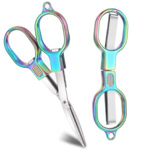 2 pcs folding scissors, travel portable keychain scissors, mini compact scissors, safe portable travel scissors, stainless steel retractable scissors for home, office, outdoor travel