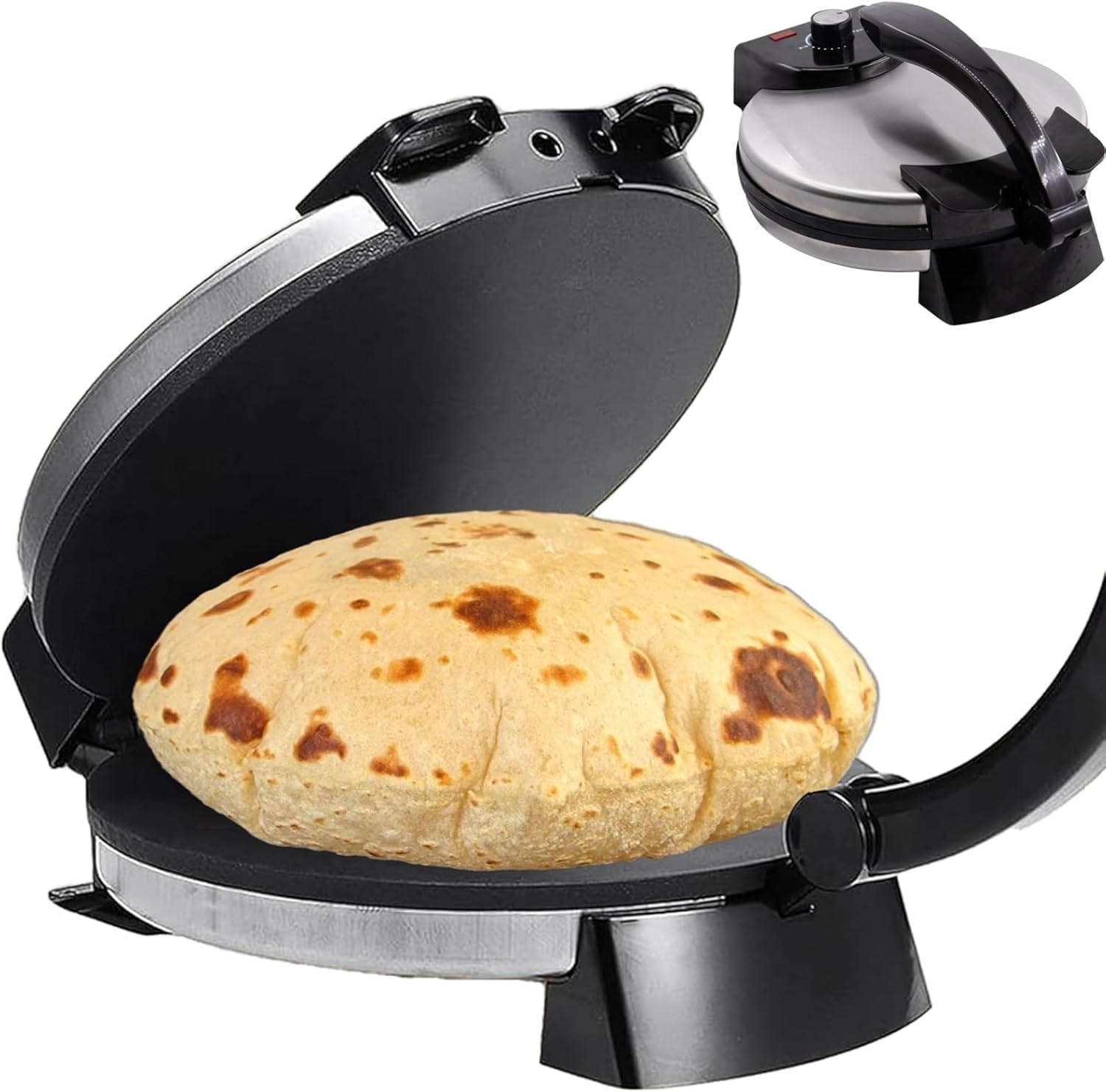 Roti Maker Machine 10 Inch Stainless Steel Electric Roti Maker Non-Stick Maquina Para Hacer Tortilla Press with Handle and Temperature Adjustment