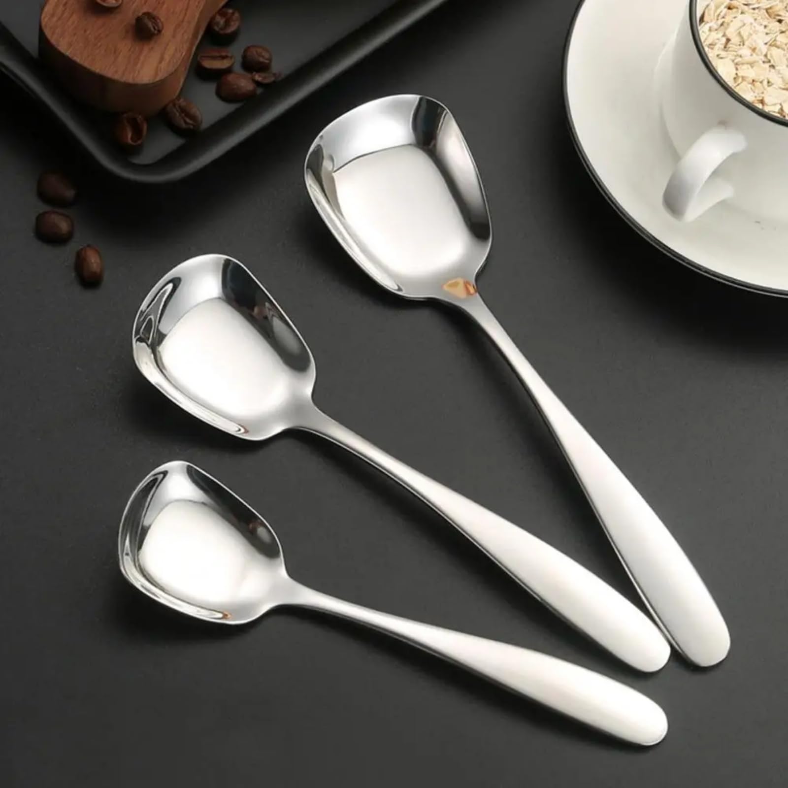 5Pcs Square Head Stainless Steel Spoons, Soup Spoons Stainless Steel, Ice Cream Spoons, Dessert Spoons, Square Head Measuring Spoons for Table Dinner Tea Sugar