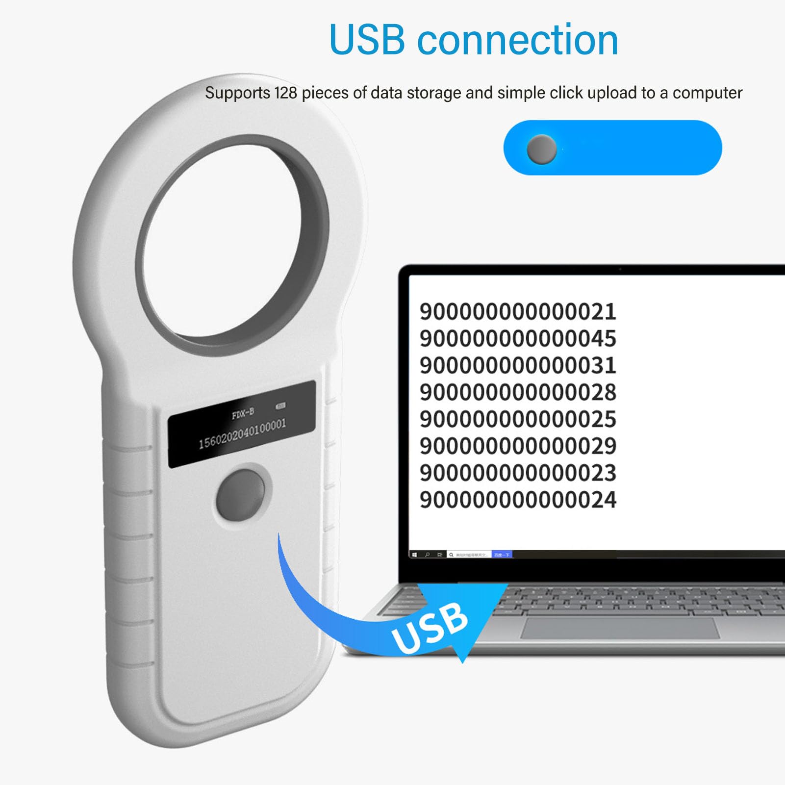 New Upgrade Pet Microchip Scanner, 134.2kHz High Accuracy Rechargeable Animal Handheld RFID Reader, Portable Pet Microchip Kit for Dogs ID Tag FDX B (ISO11784 11785)