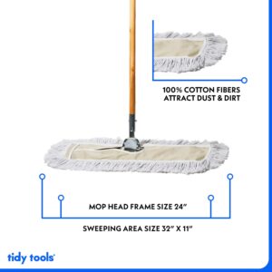 24 Inch White Dust Mop with Wood Handle and 24 Inch Dust Mop Refill Bundle - 1 Mop Sets and 4 Refills