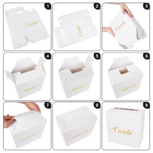 Cayioa Card Box for Party in Gold Foil Embossed Design White Card Box Gift Cards Receiving Box for Birthday Wedding Graduation Card Box