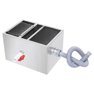 commercial grease trap interceptor, under sink grease trap stainless steel interceptor top inlet with drainage pipe and lid for restaurant home kitchen tools, 13.79" x 9.85" x 9.06"(l*w*h)