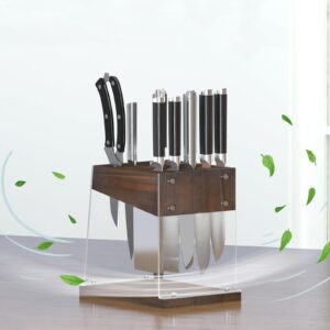 Universal Knife Block With Acrylic Shield, Acacia Wood Knife Holder without Knives for Scissors and Various Knives Suitable for Kitchen Countertops