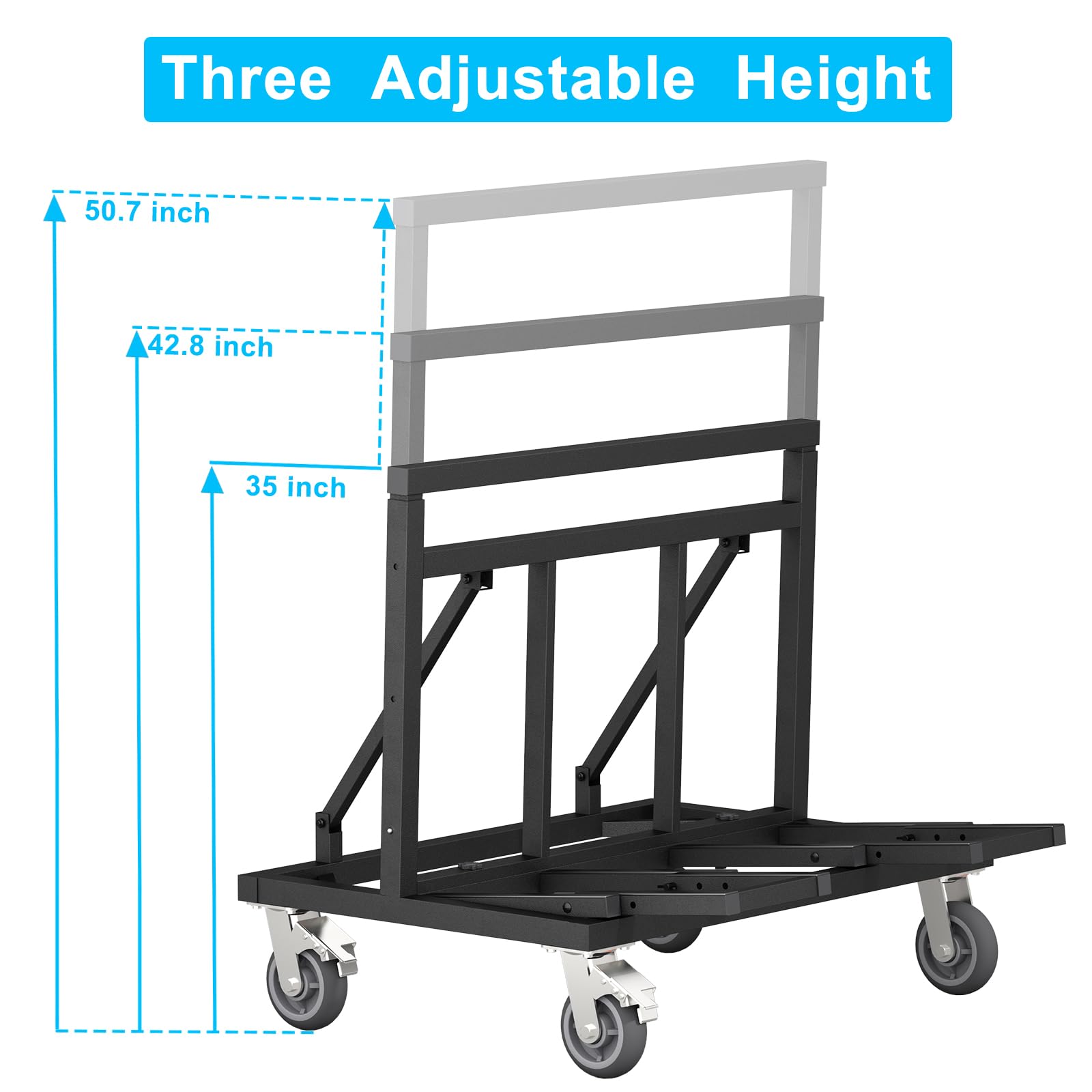 MODCART Folding Drywall Cart, Upgraded Panel Dolly Load 2200 lbs, Heavy Duty Plywood Carts with Slip-proof Rubber Extendable Deck and 4 Swivel Wheels for Handling Wall Panels, Sheetrock, Lumber, Glass