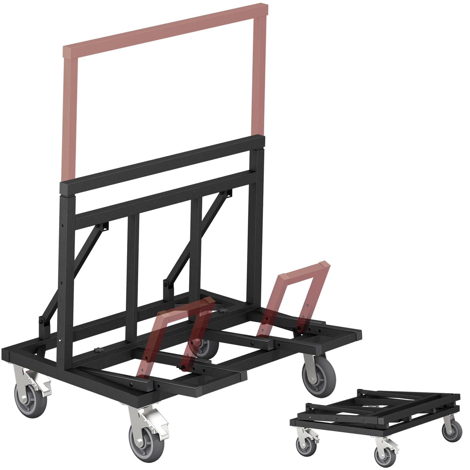 MODCART Folding Drywall Cart, Upgraded Panel Dolly Load 2200 lbs, Heavy Duty Plywood Carts with Slip-proof Rubber Extendable Deck and 4 Swivel Wheels for Handling Wall Panels, Sheetrock, Lumber, Glass