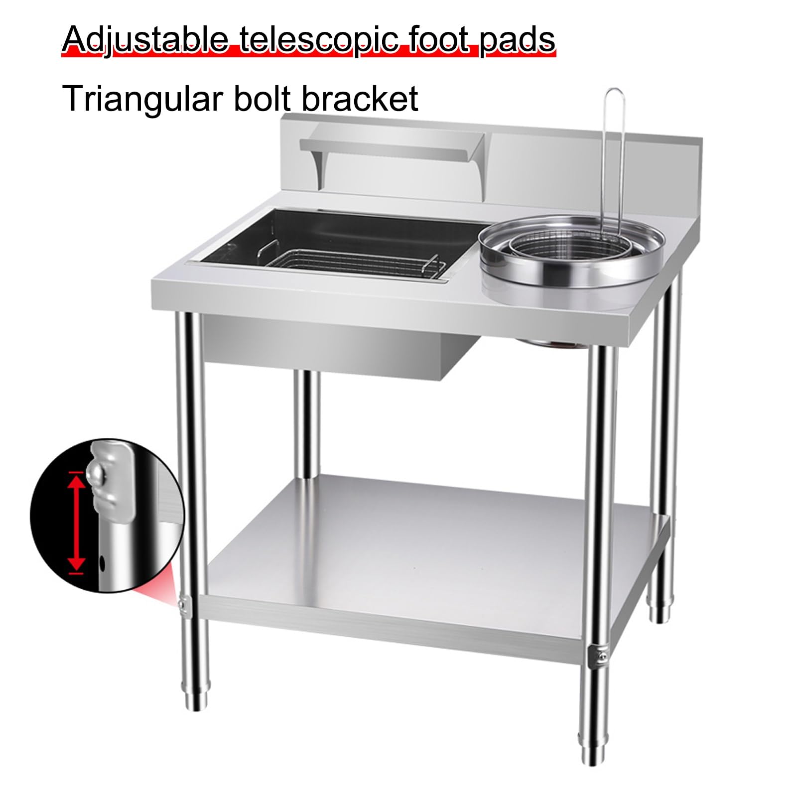 Fried Chicken Breading Table, Stainless Steel Breading Table, Commercial Food Kitchen Table with Containers and Baskets, for Fried Food, Chicken Thighs, Chicken Nuggets