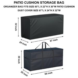 Heavy Duty 600D Waterproof Patio Extra Large Outdoor Cushion Furniture Storage Bag with Handles with Zipper L 65“ x W 22” x H 30”, Storage Bag with Waterproof Cover