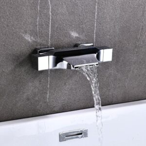 dusjyohrd black bathroom tub faucet double handle waterfall spout mixer tap wall mounted bath faucet bathtub faucet water mixer