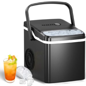 kndko ice maker countertop, portable ice maker machine with handle, 26.5lbs/24h, 9pcs/6mins, 2 sizes of bullet ice, self-cleaning, basket and scoop, ideal for home/office/outdoor use, black