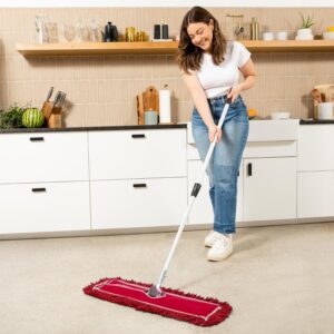 24 Inch Red Dust Mop with Metal Handle and 24 Inch Dust Mop Refill Bundle - 1 Mop Sets and 4 Refills