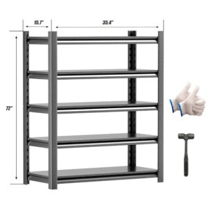 Garage Shelving,Thickened 72"*35.4"*15.7"Garage Storage Shelves Heavy Duty Shelving Units and Storage,Adjustable 5 Tier Metal Shelving Storage for Garage Rack Shelf Industrial Shelving for Basement