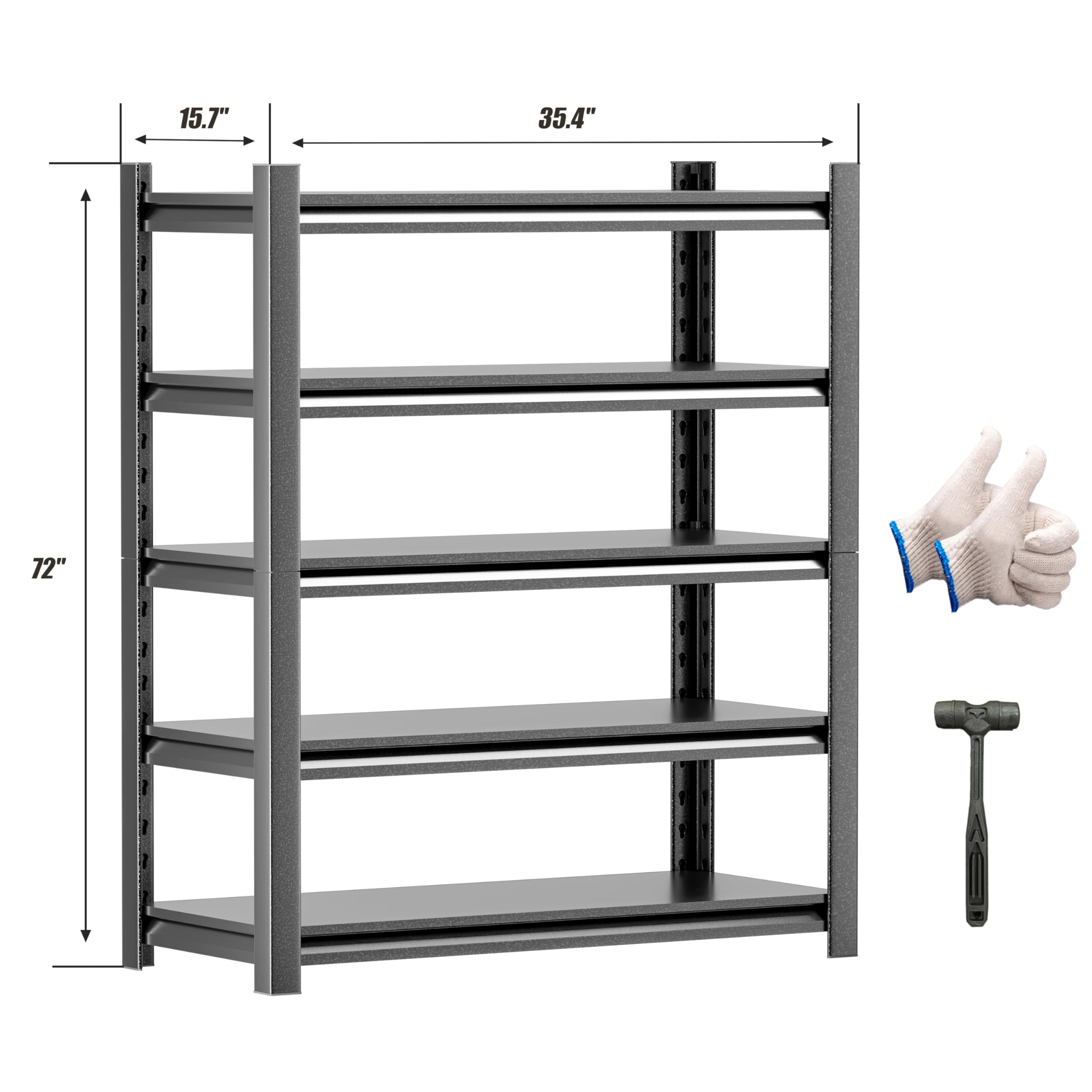 Garage Shelving,Thickened 72"*35.4"*15.7"Garage Storage Shelves Heavy Duty Shelving Units and Storage,Adjustable 5 Tier Metal Shelving Storage for Garage Rack Shelf Industrial Shelving for Basement