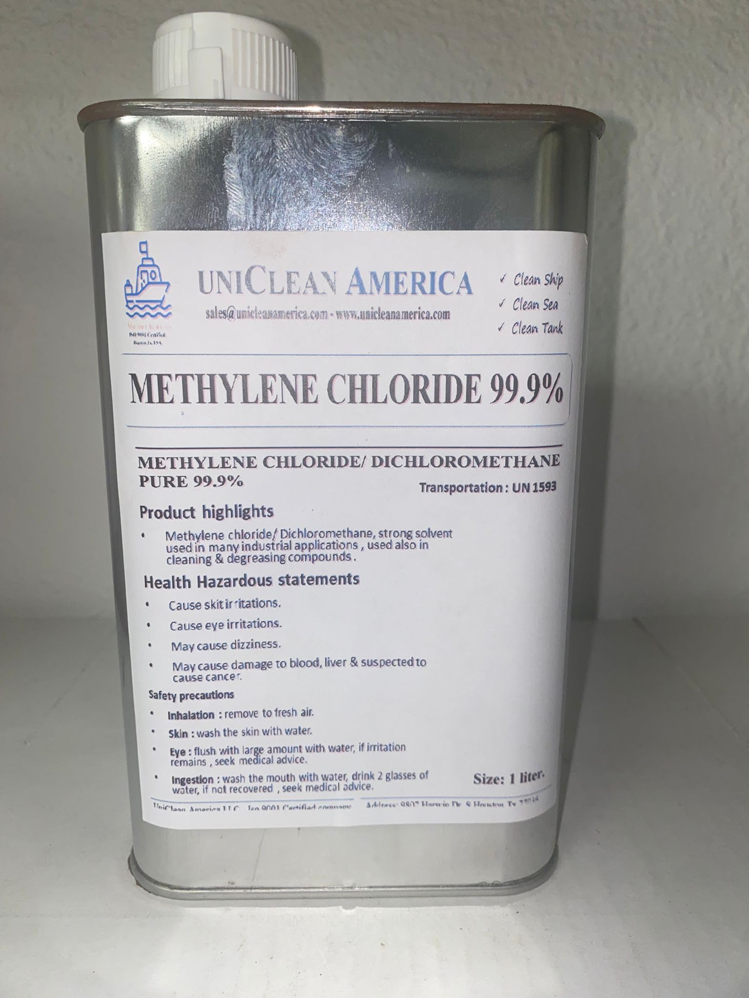 Methylene Chloride 99.9% Purity - Dichloromethane - Made in USA - 4 Liter / 135 fl oz